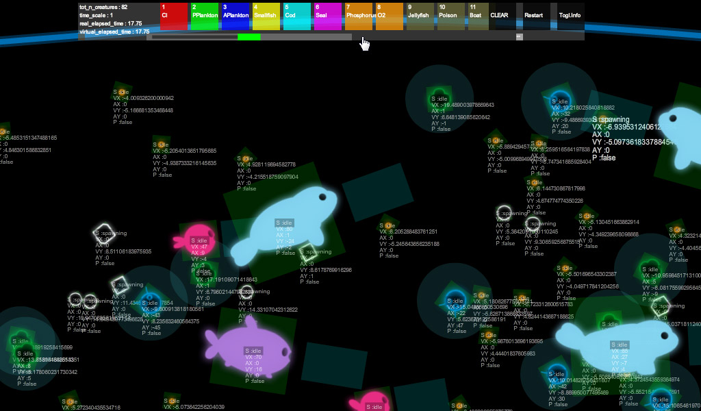 Screenshot of the debug mode of the game